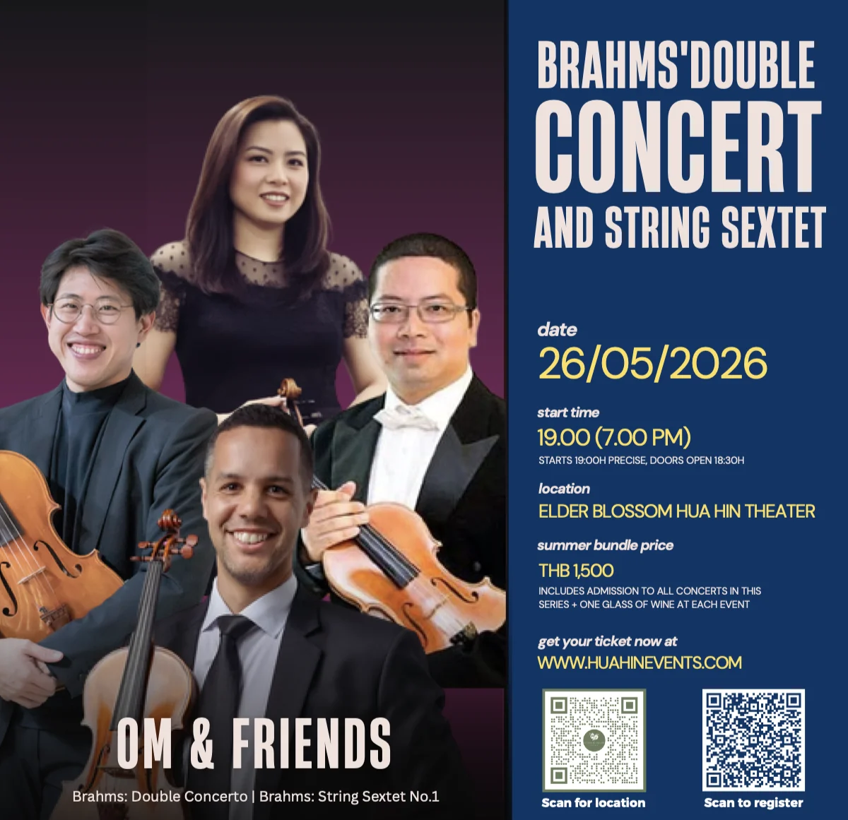 Om & Friends performs Brahms' 'Double Concert' and 'String Sextet'